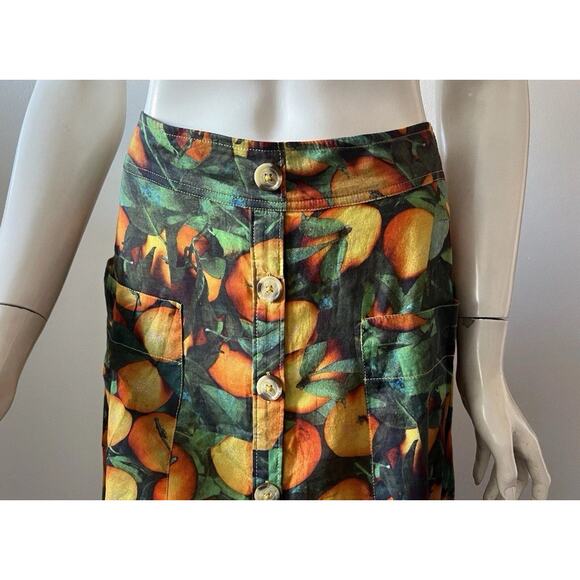 MAEVE Anthropologie 8 Multicolor Summer Oranges Orchard Cotton Maxi Skirt V12 - Picture 6 of 10